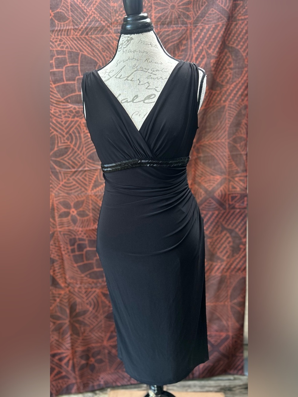 Lauren Ralph Lauren Black Sleeveless V-Neck Midi‎ Dress